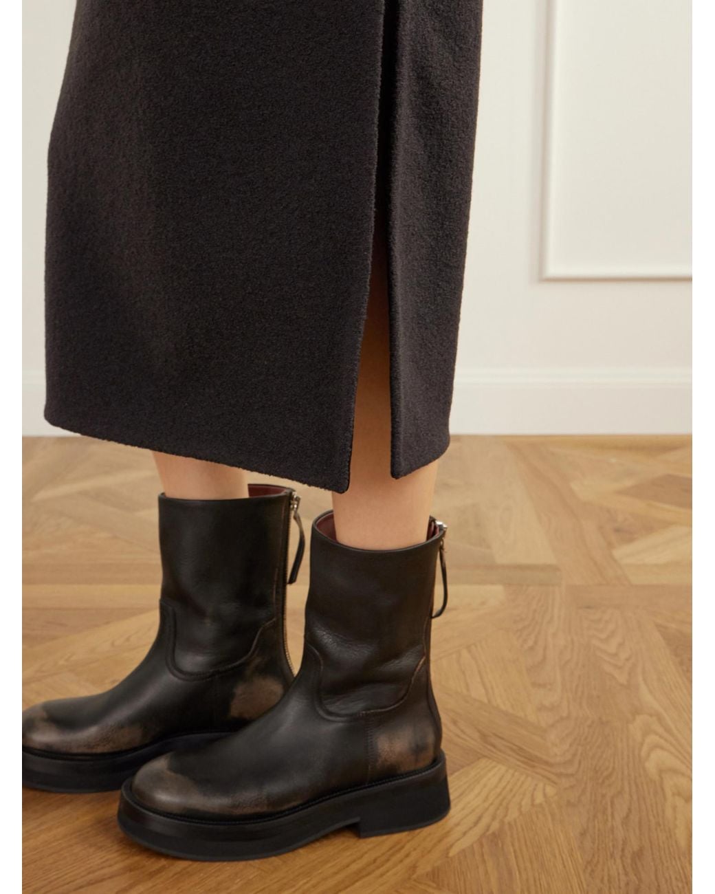 Rier Black Felted Wool-Fleece Midi Dress