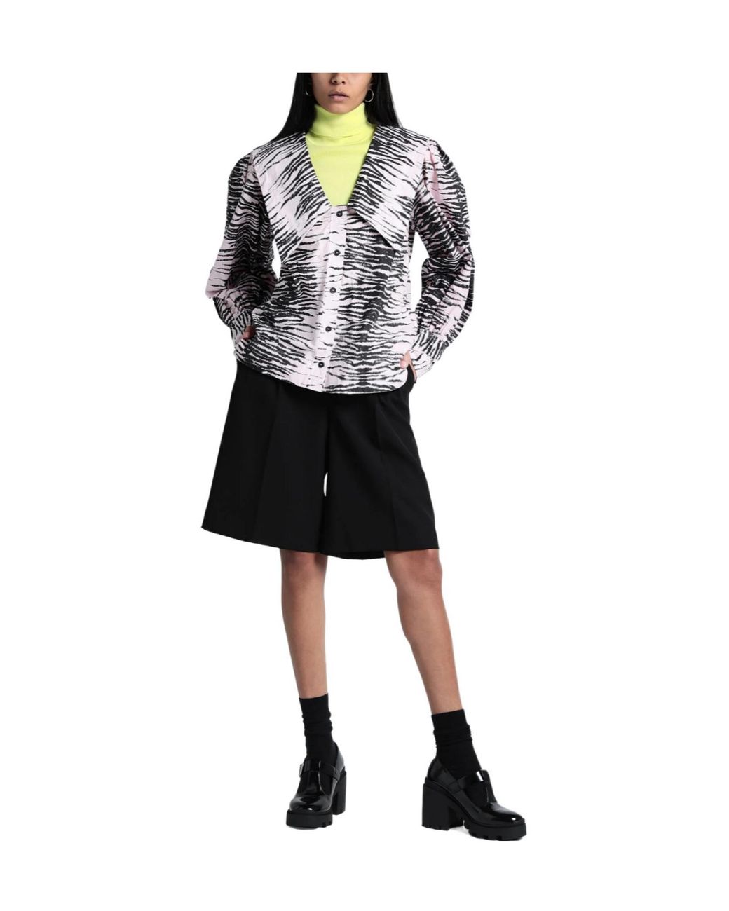 Ganni Gray Tiger-Striped Long-Sleeved Shirt