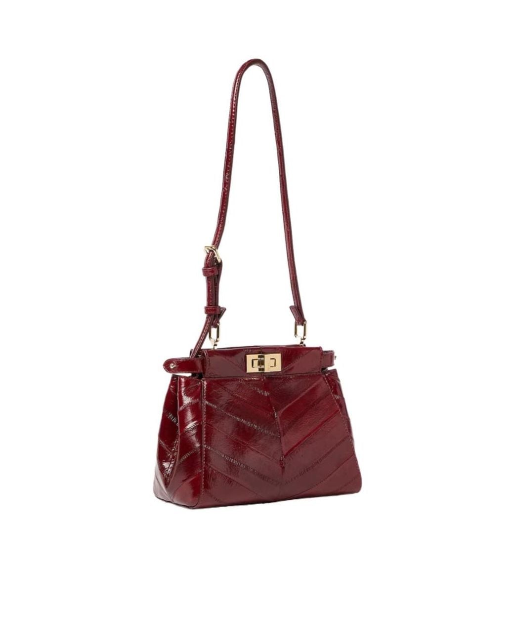 Fendi Red Burgundy Inlaid Hagfish Leather Bag