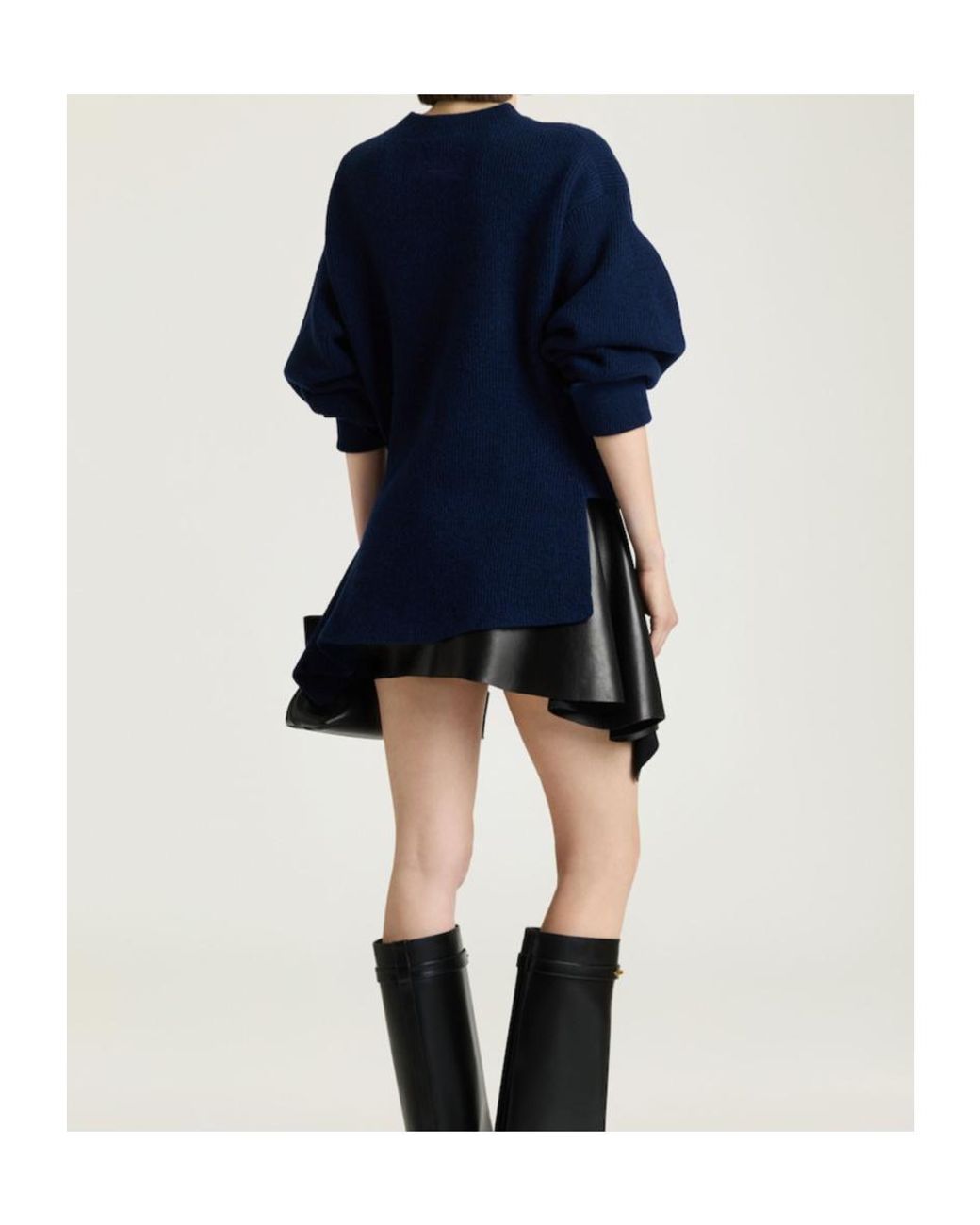 Givenchy Blue Asymmetric Long Knitted Sweater