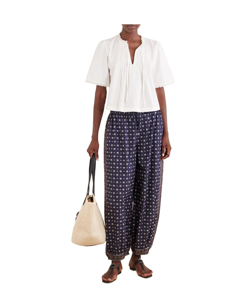 Doen Blue Yarrow Printed Cotton Pants