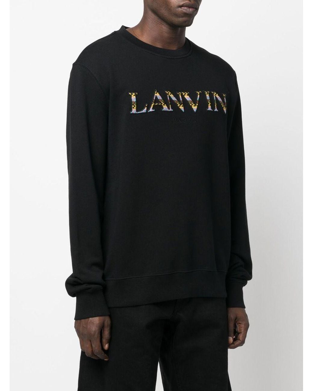 Lanvin Black Logo Embroidered Crewneck Sweatshirt for men