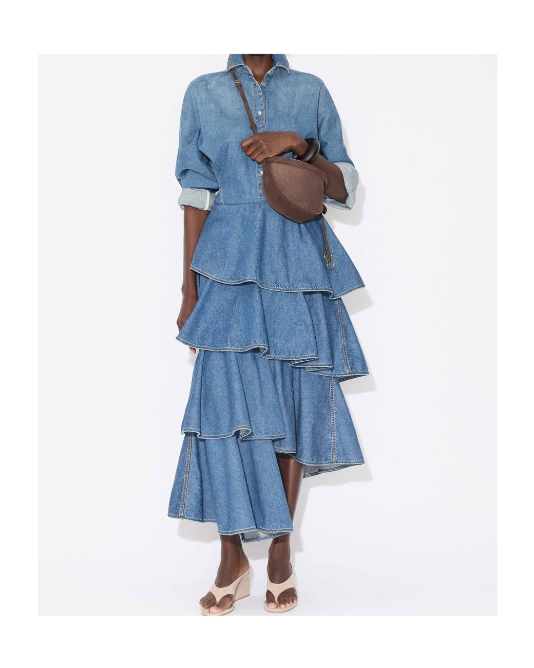Alaïa Blue Pointed-Collar Curved Denim Shirt