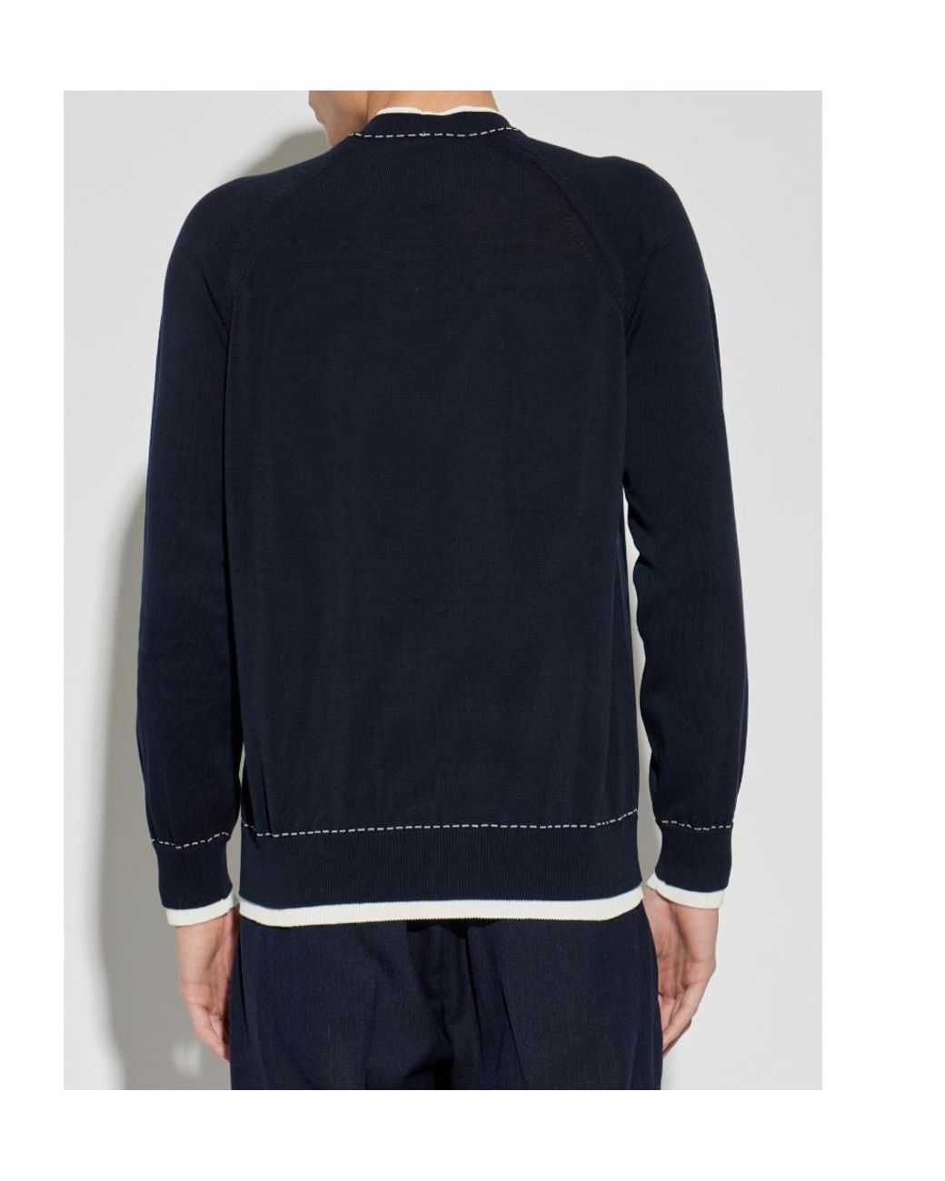 Eleventy Blue Contrast Stitch Knitted Sweater for men