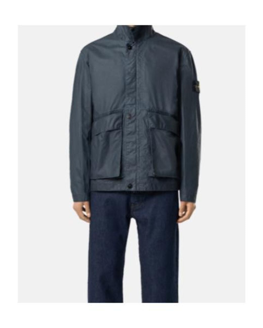 Stone Island Blue Logo Patch Buttoned Jacket for men