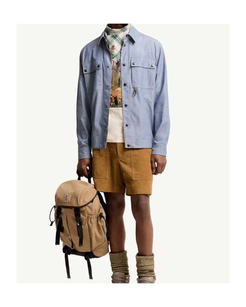 Moncler Blue Chambray Long Sleeve Shirt for men
