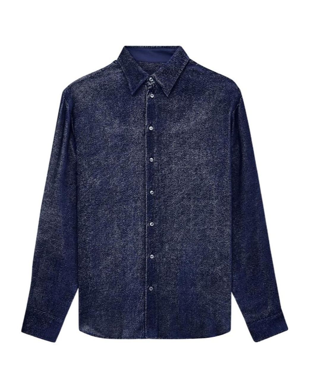 Giorgio Armani Blue Devore Velvet Twill Shirt for men