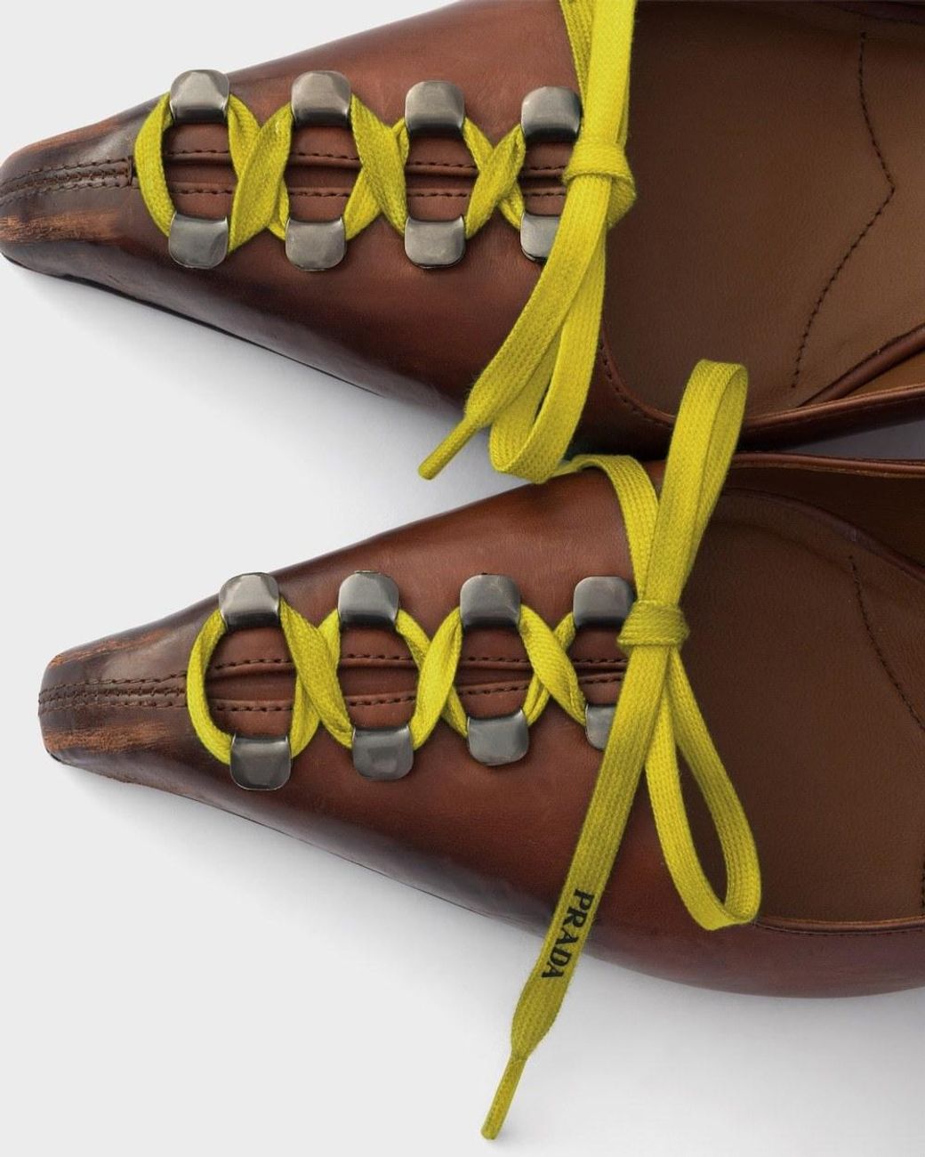 Prada Brown Lace-Up Kitten Heeled Pumps