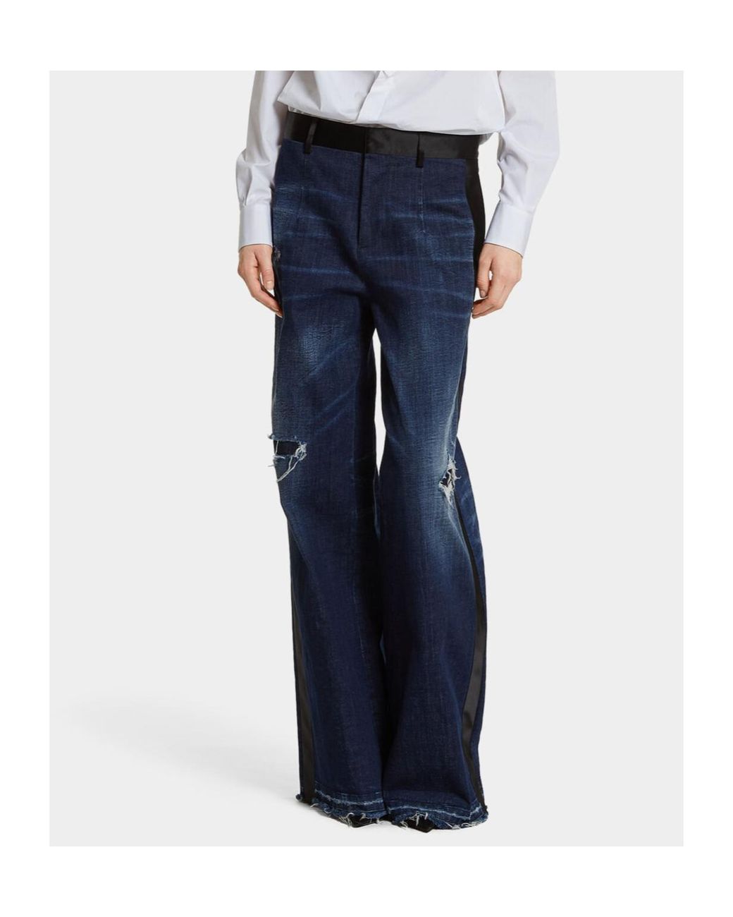 DSquared² Blue Distressed Wide-Leg Jeans