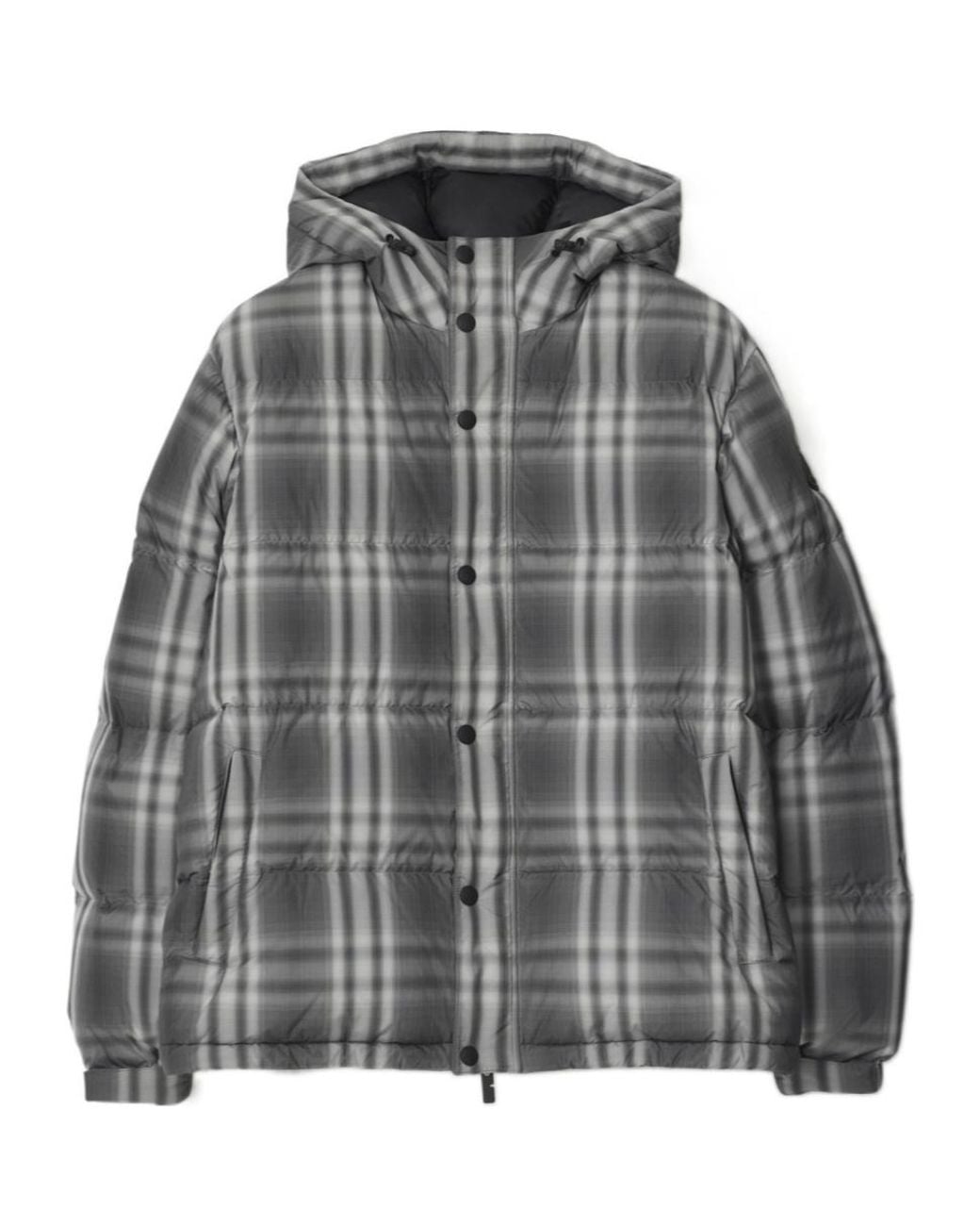 Burberry Gray Checked Hooded Puffer Jacket for men