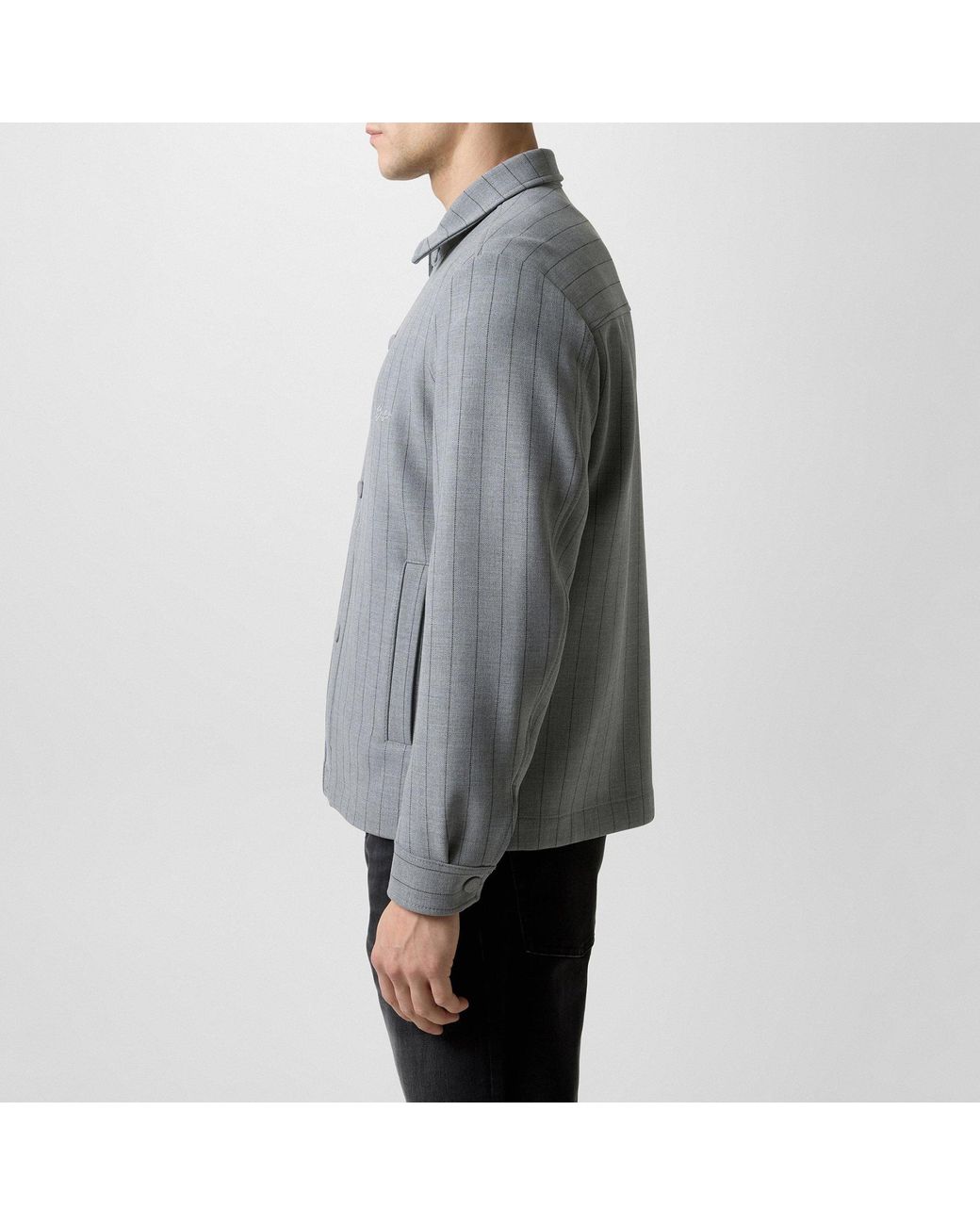 Boss Gray Light Fine Striped Shirt-Style Casual Jacket for men