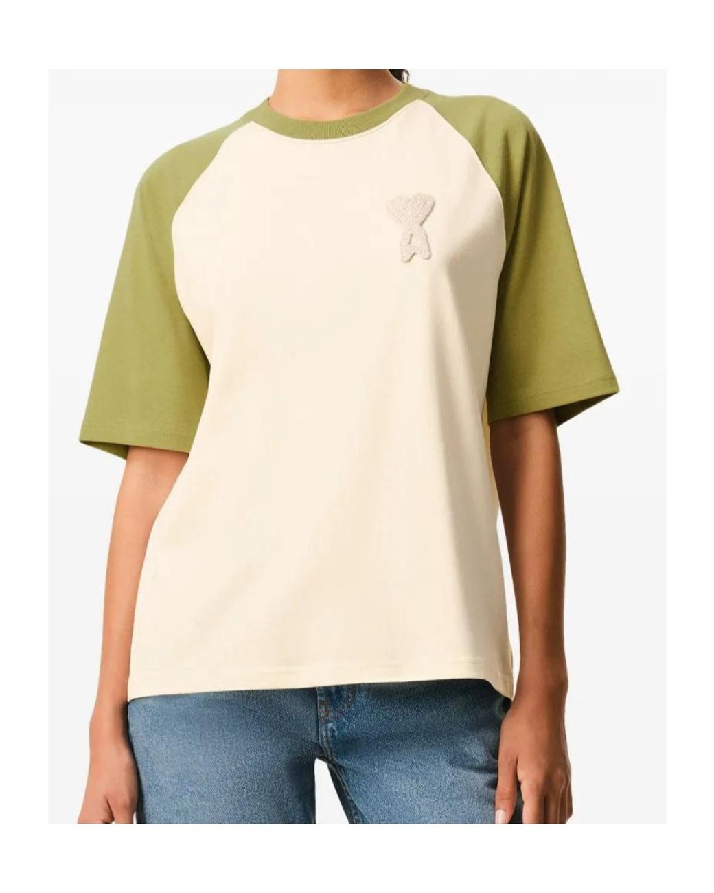 AMI Green Ami Logo Detailed Crewneck T-Shirt for men