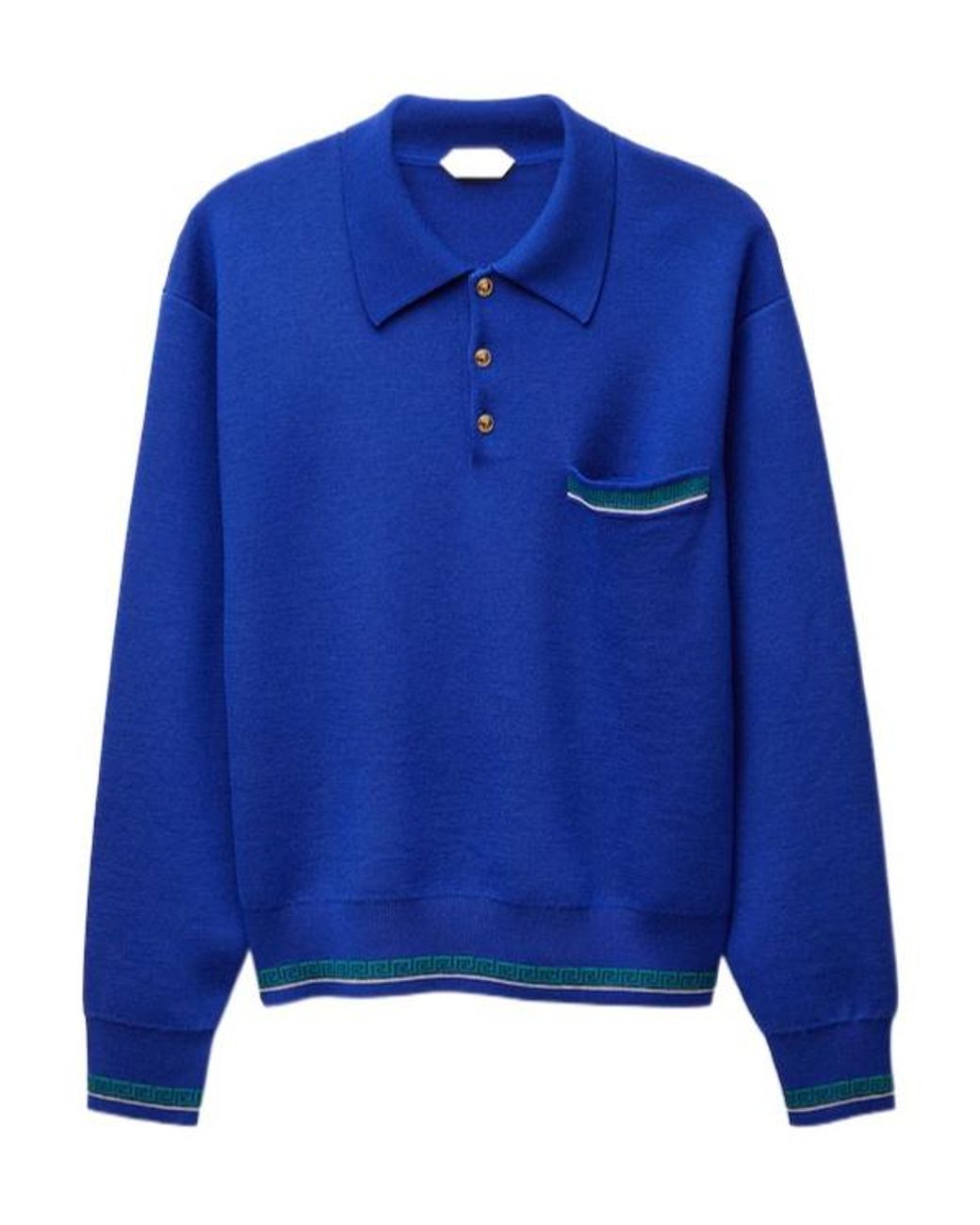 Versace Blue Greca Tipping Polo Knitted Sweater for men