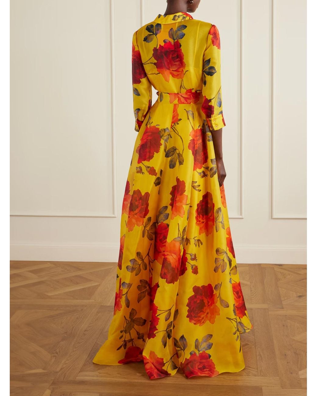 Carolina Herrera Yellow Floral Print Dress With Tie