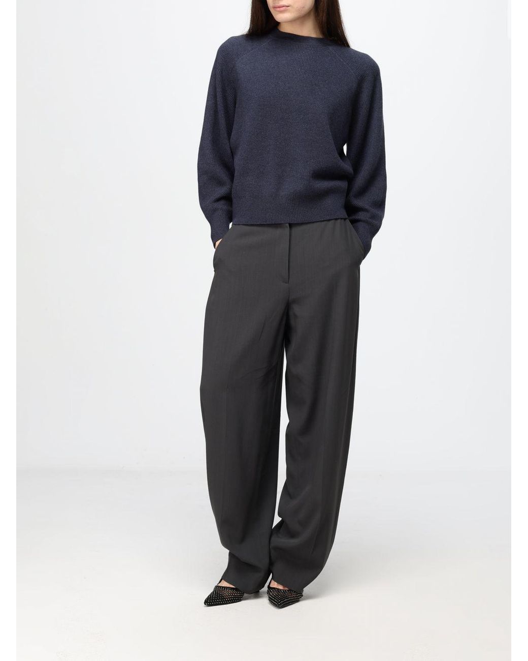 Brunello Cucinelli Blue Ribbed-Knit Raglan-Sleeve Sweater