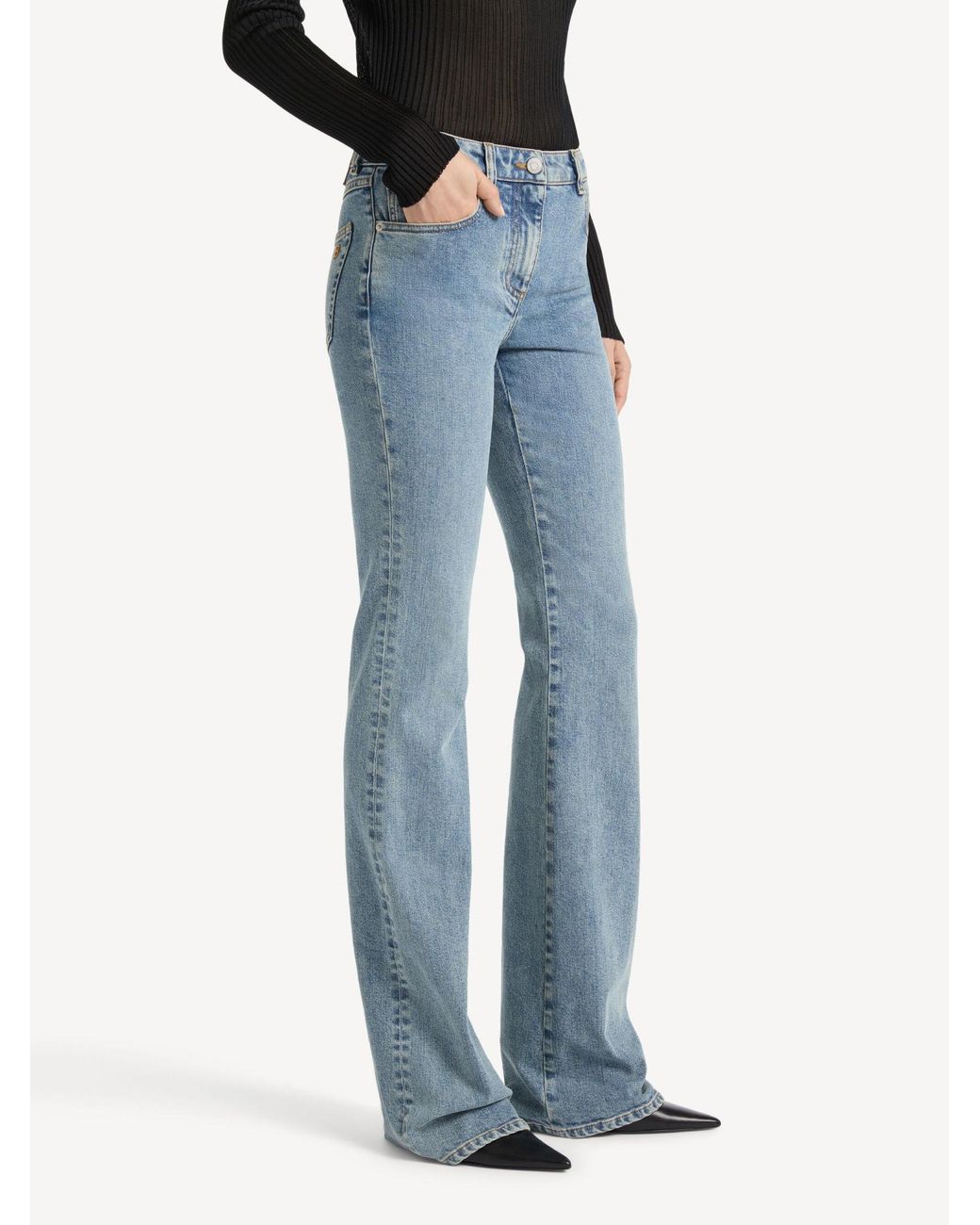 Balmain Blue Bootcut Faded Denim Jeans