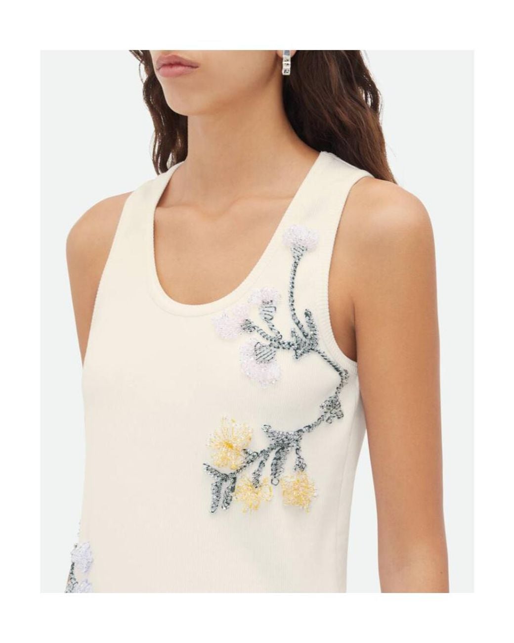 Bottega Veneta Blue Floral Motif Embroidered Tank Top