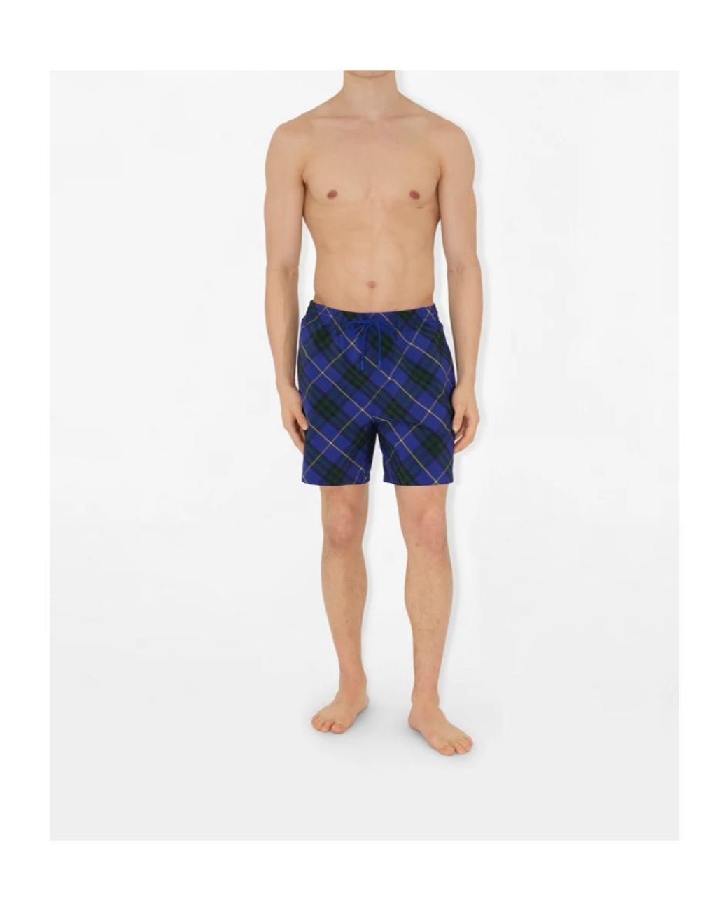 Burberry Blue Checked Drawstring Swim Shorts for men