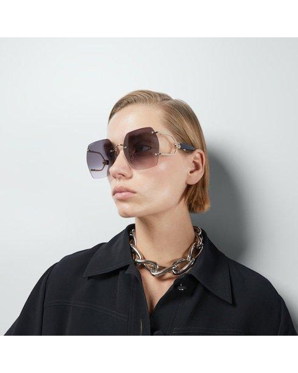 Gucci Metallic Eyewear Geometric Frame Sunglasses