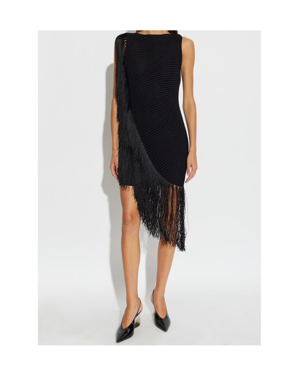 Alaïa Black Alaïa Asymmetric Fringed Strapless Dress