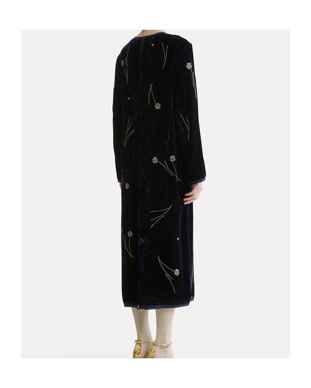 Forte_forte Blue Fleurs D'Orient Velvet Midi Dress