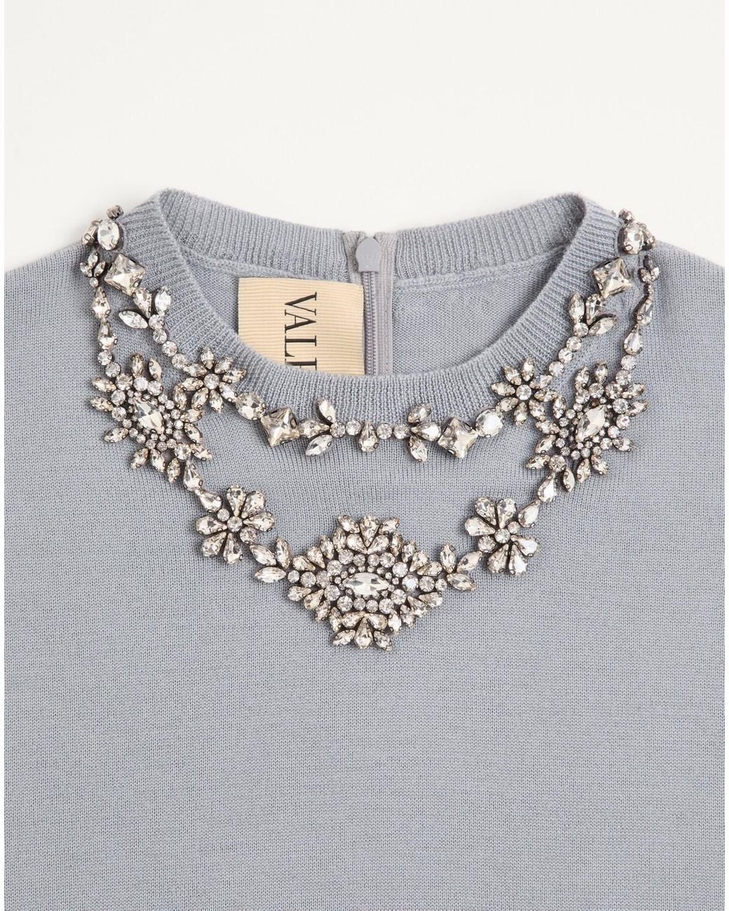 Valentino Gray Embroidered Crewneck Jumper