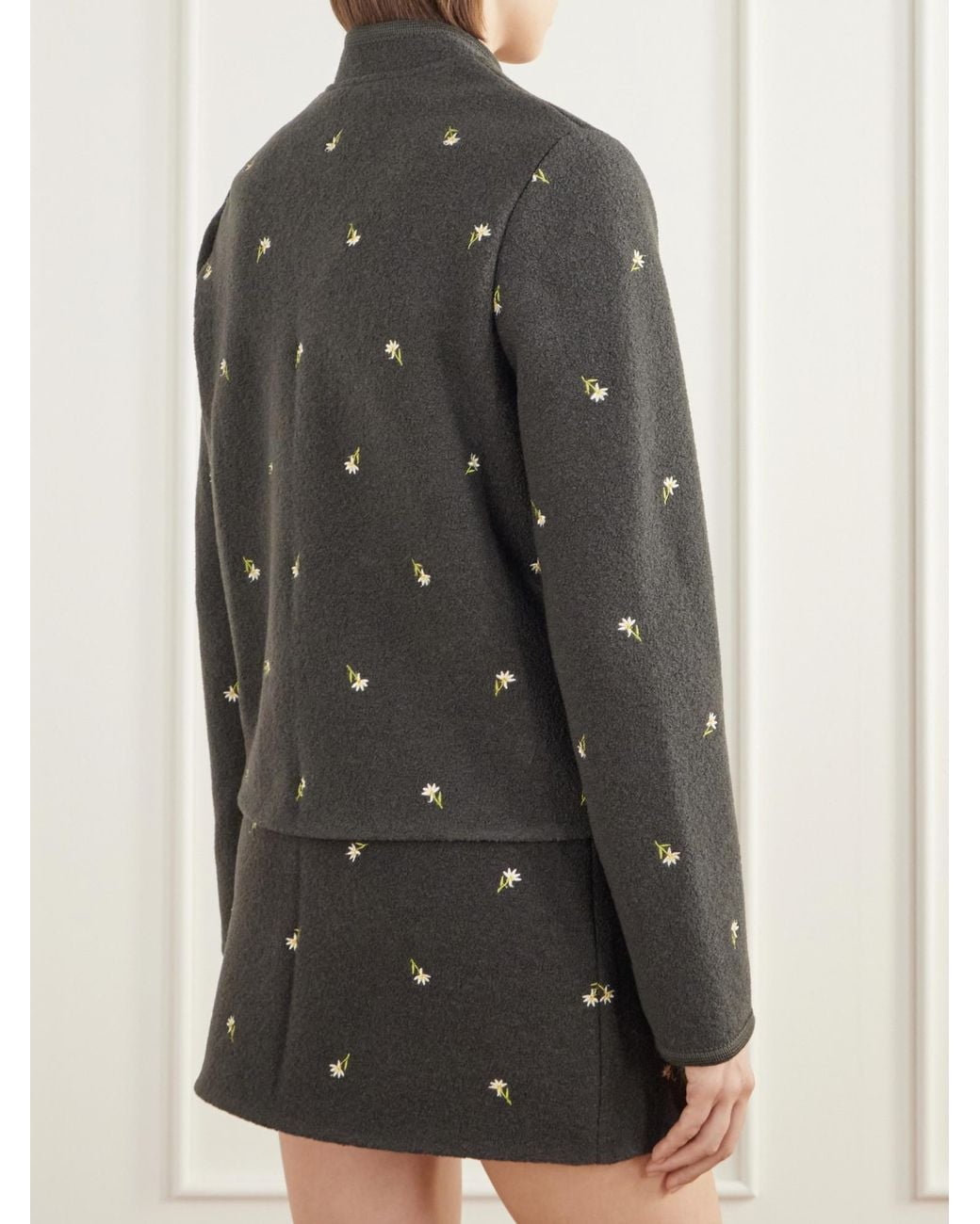 Rier Black Floral-Embroidered Felted Wool-Fleece Jacket