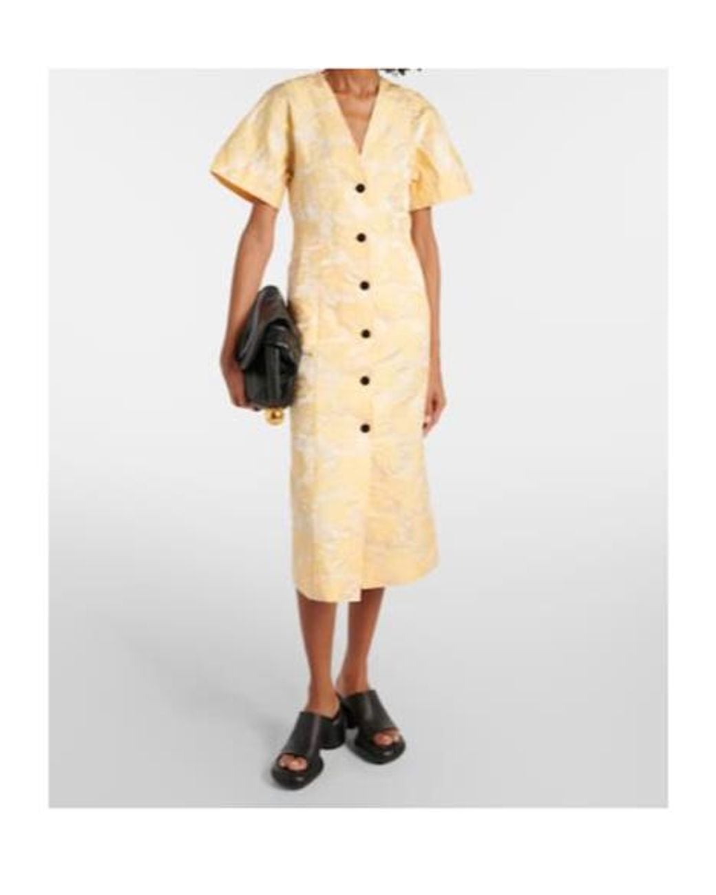 Ganni Metallic Floral Jacquard Shirt Dress