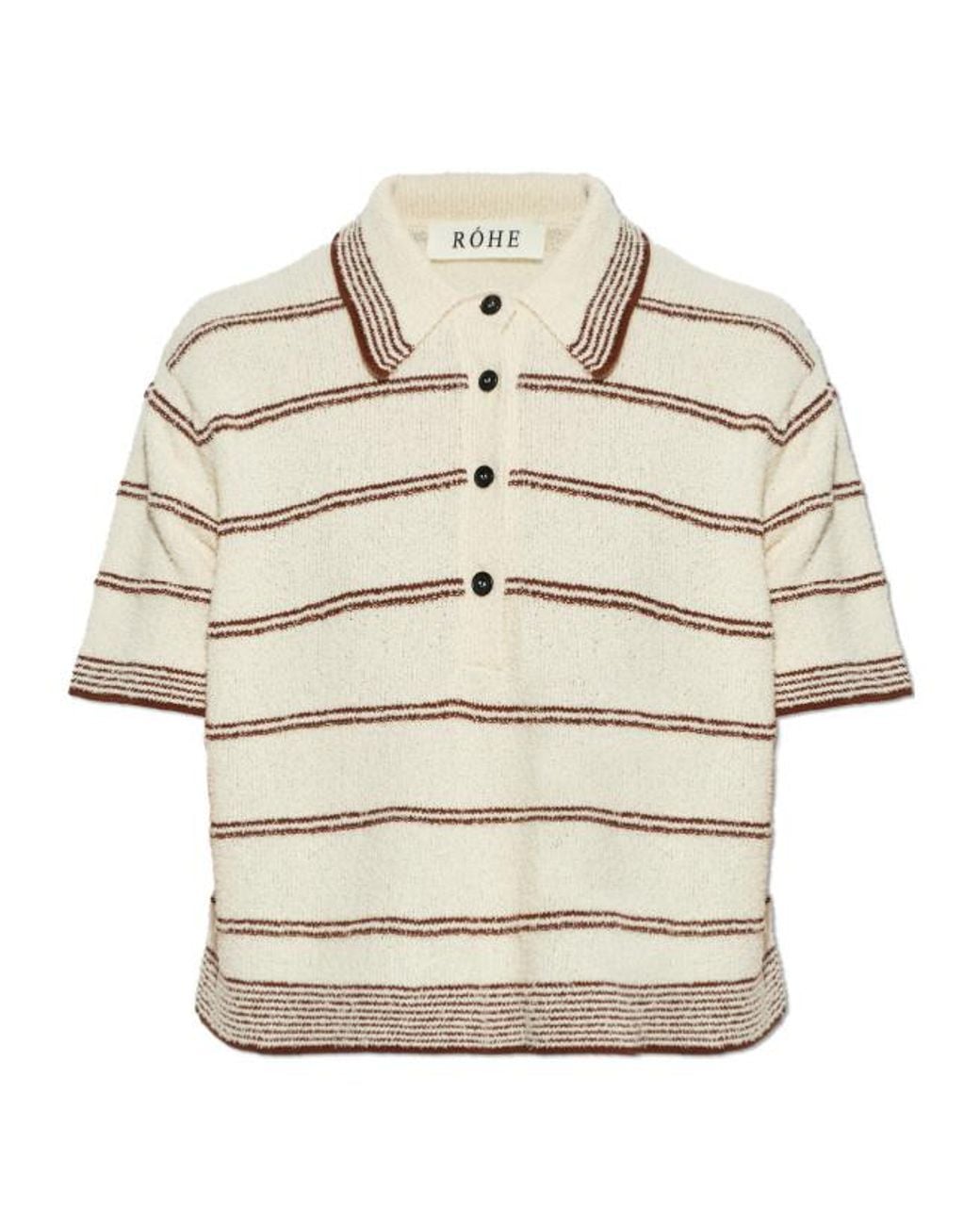 Rohe White Striped Button-Polo Knitted Top