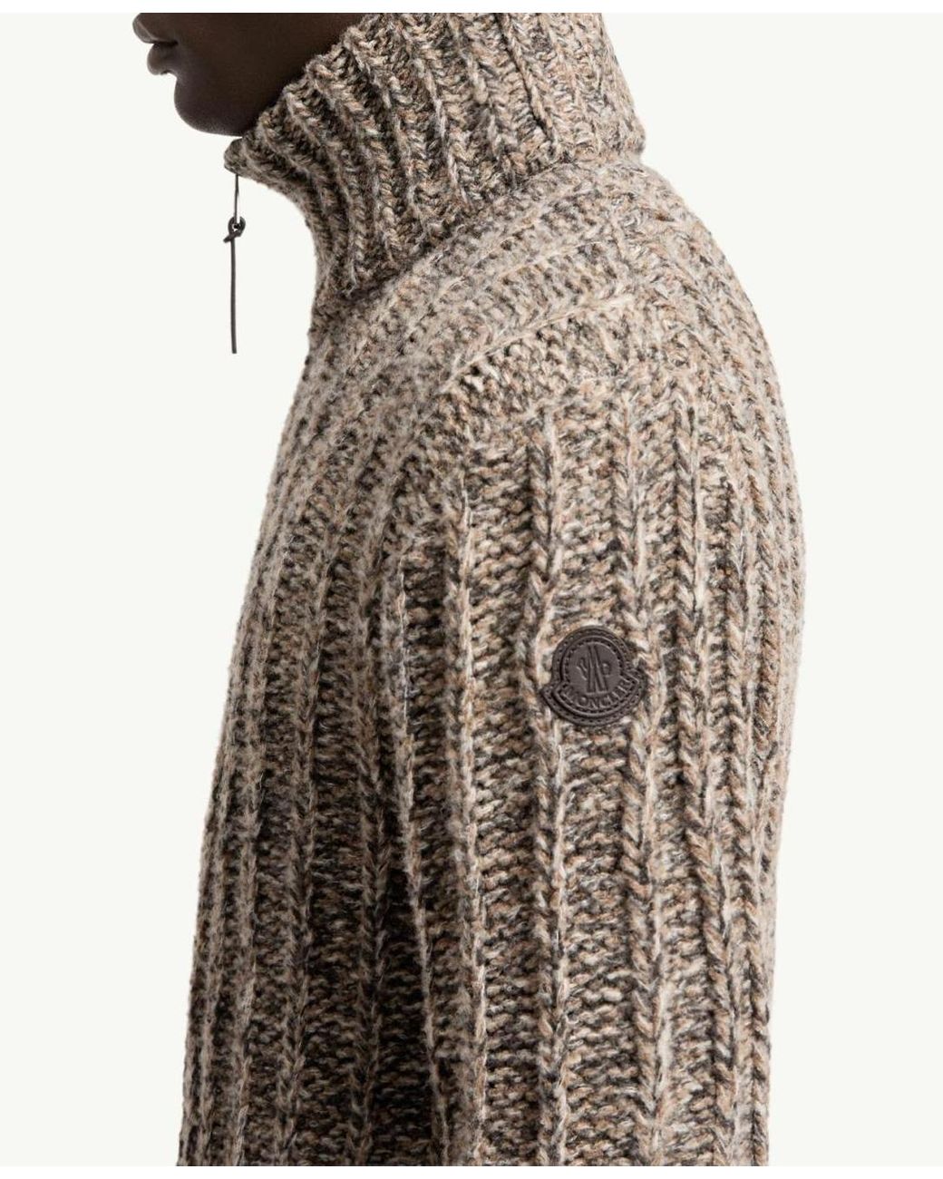 Moncler Brown Wool Blend Bouclé Zip-Up Cardigan for men