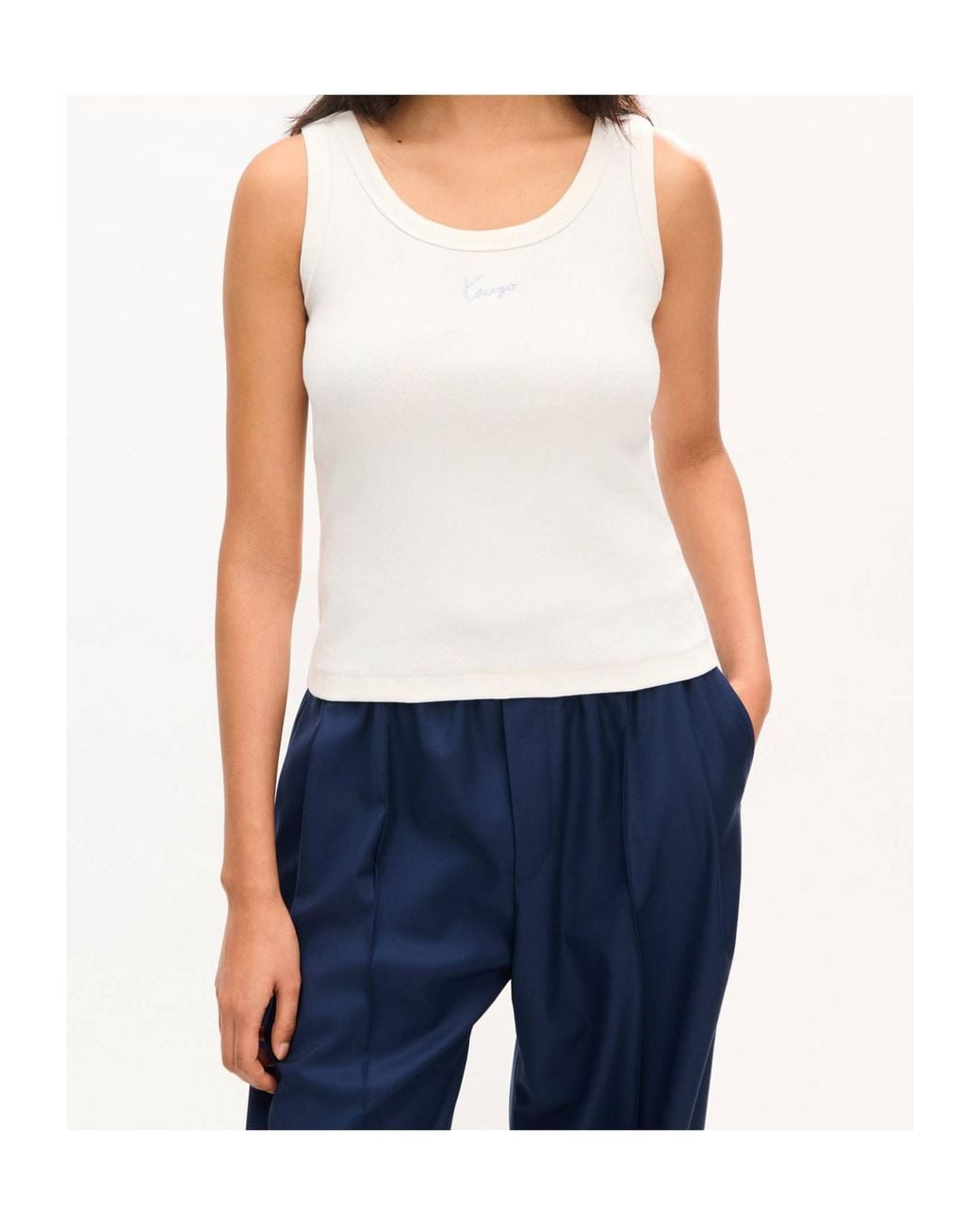 KENZO White Logo Ribbed Tank Top