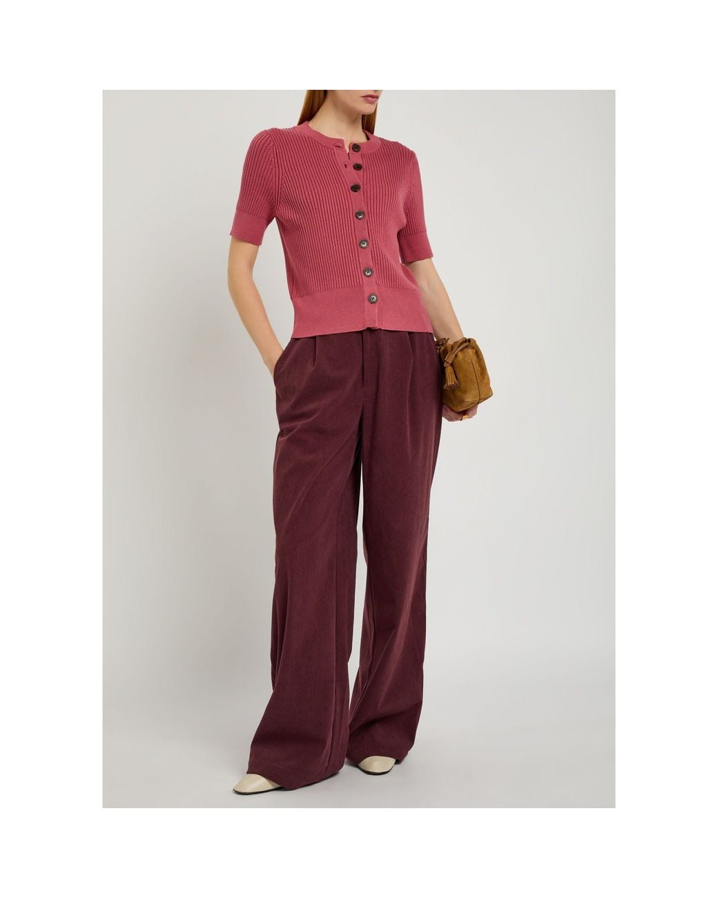 Varley Purple Wide-Leg Corduroy Trousers