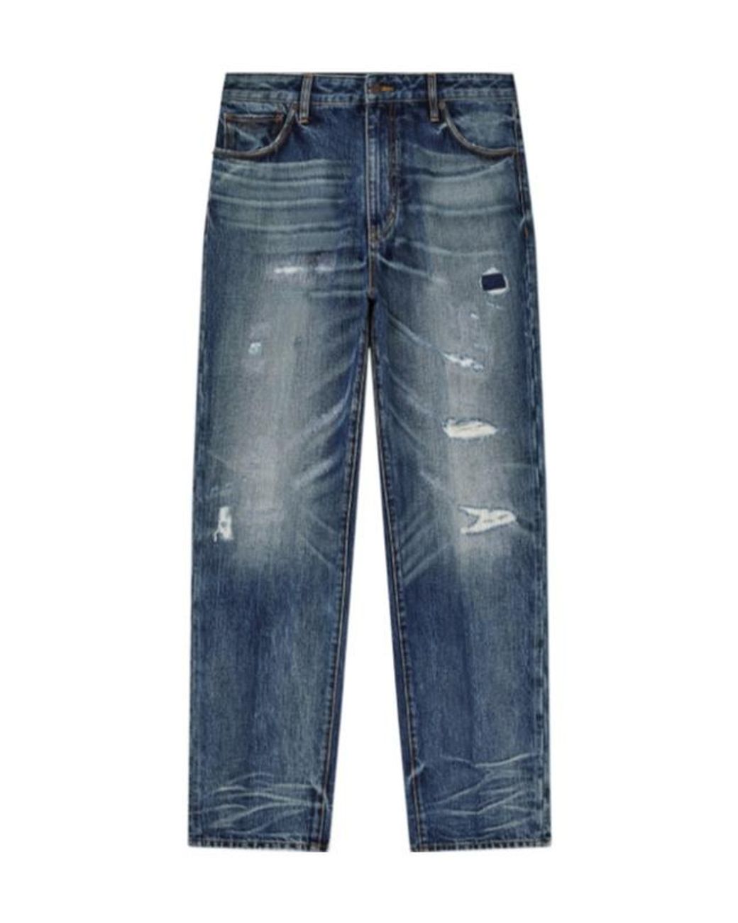 Emporio Armani Blue Distressed Straight Leg Jeans for men