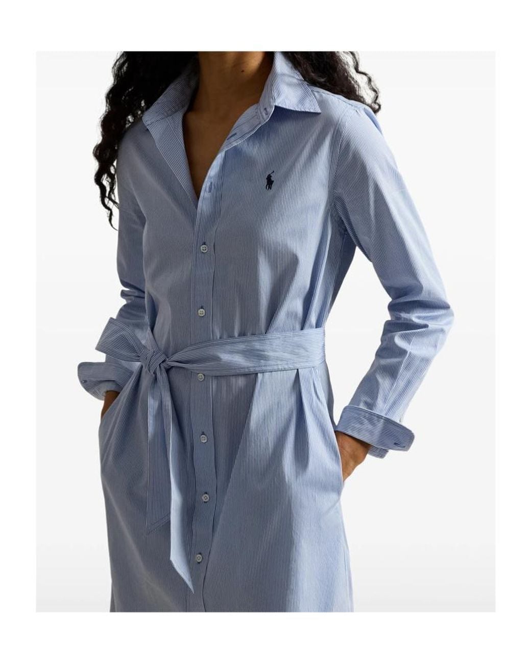Polo Ralph Lauren Blue Striped Belted Midi Dress