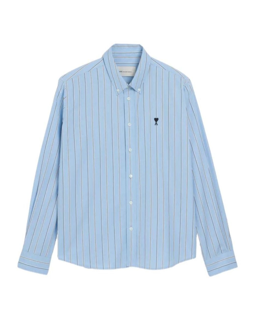 AMI Blue Ami Ami De Coeur Vertical-Stripe Buttoned Shirt for men