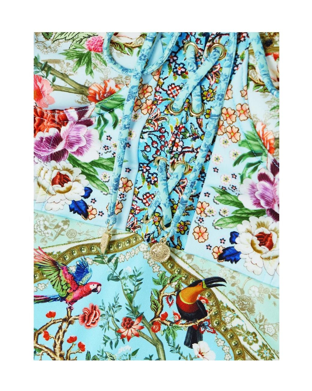 Camilla Blue Lace-Up Crystal-Embellished Printed Recycled Swimsuit