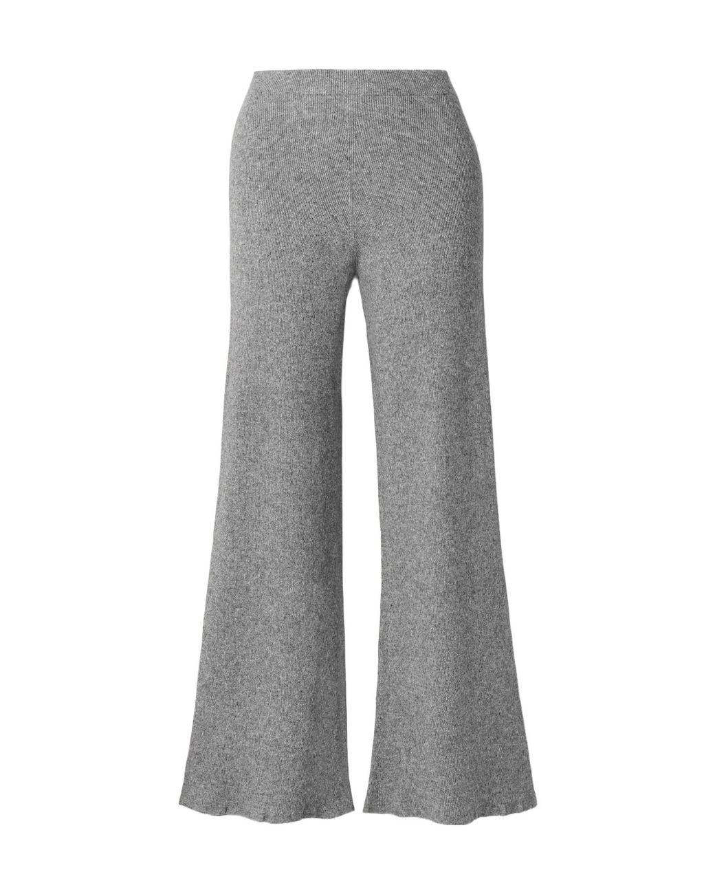 The Elder Statesman Gray Delicash Ribbed Wide-Leg Casual Pants
