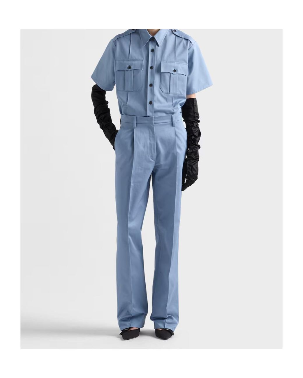 Prada Blue Pleated Straight-Leg Pants