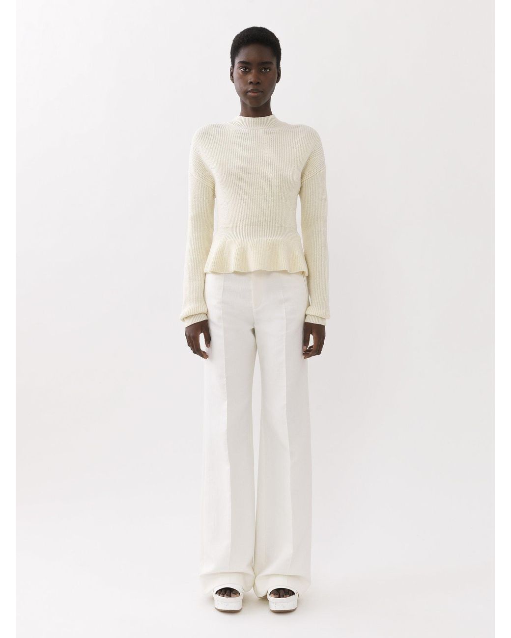 Chloé White Chloé Peplum Knitted Jumper