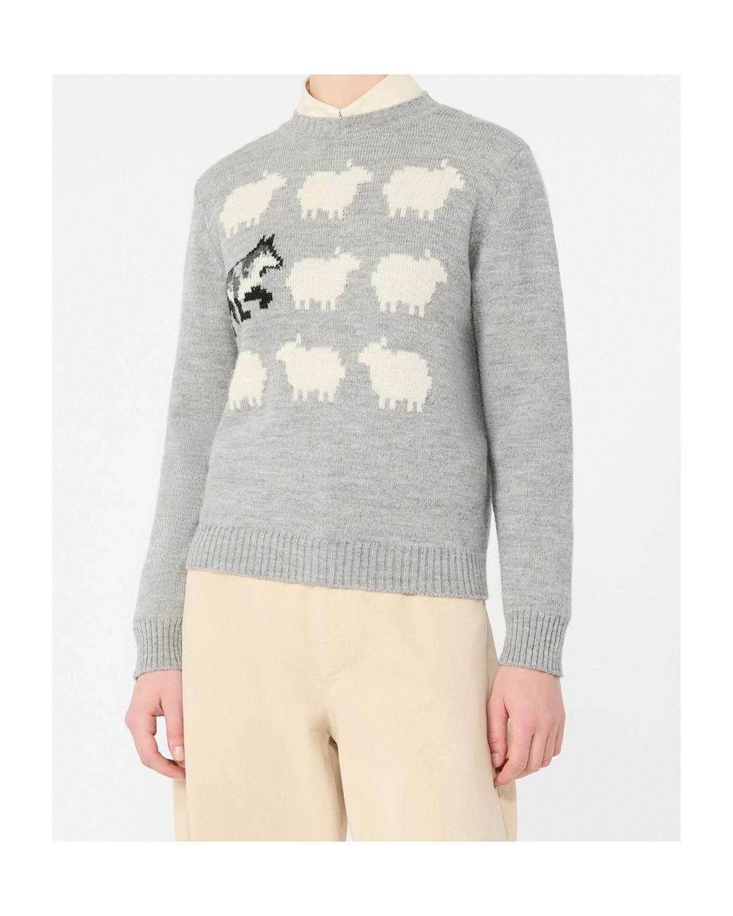 Weekend by Maxmara Gray Flock Intarsia Knitted Sweater