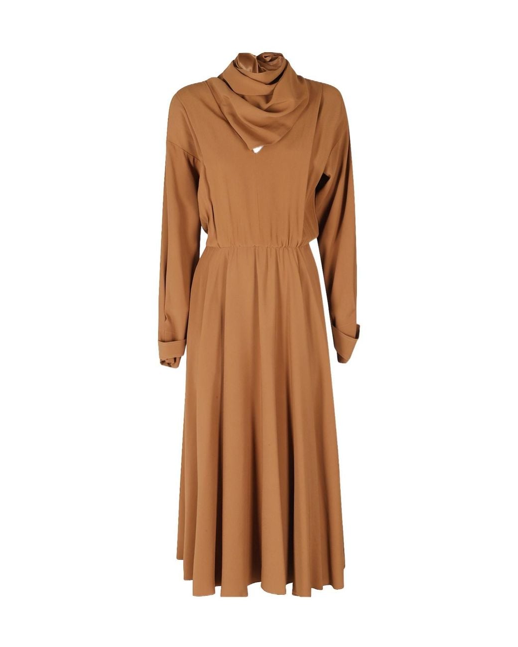 Alberta Ferretti Brown V-Neck Satin Dress