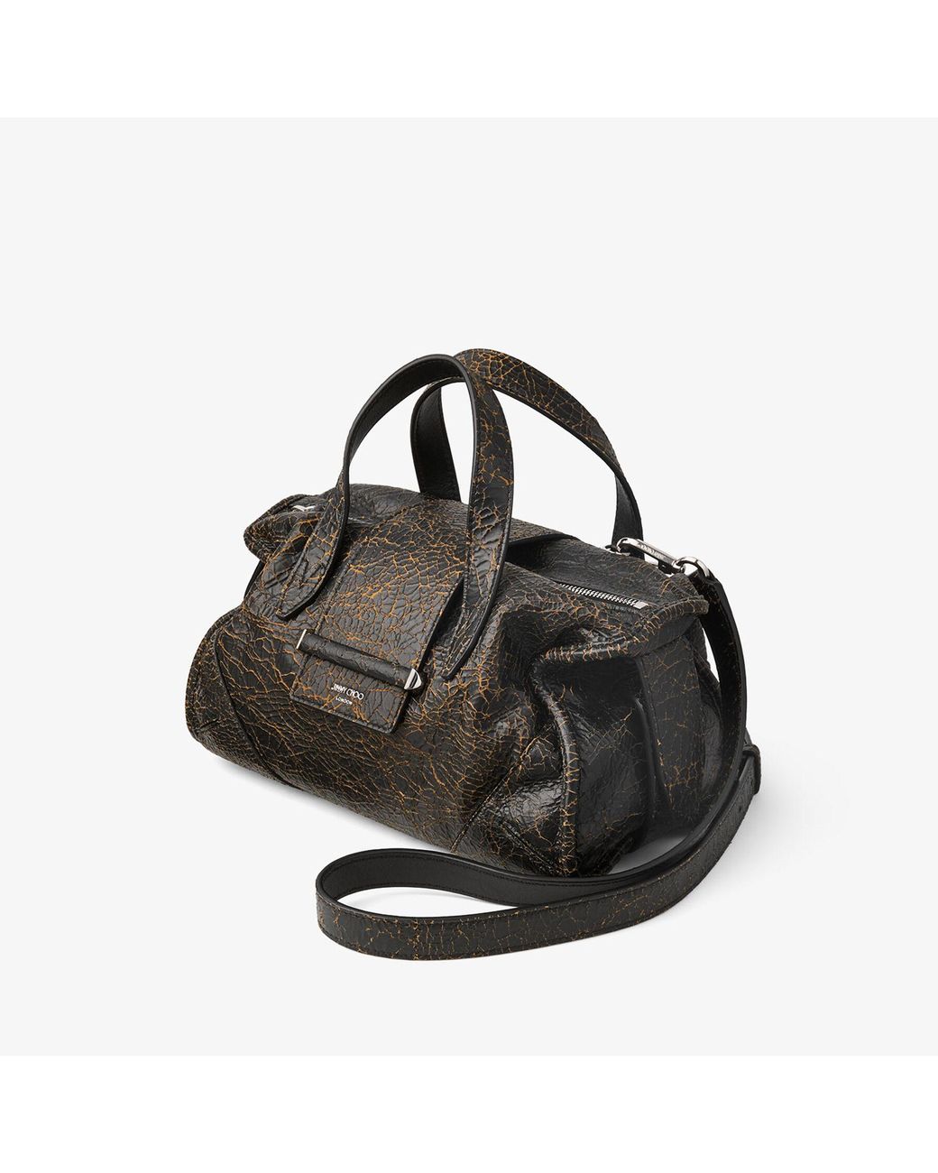 Jimmy Choo Black Crackle-Finish Glossy Leather Handbag