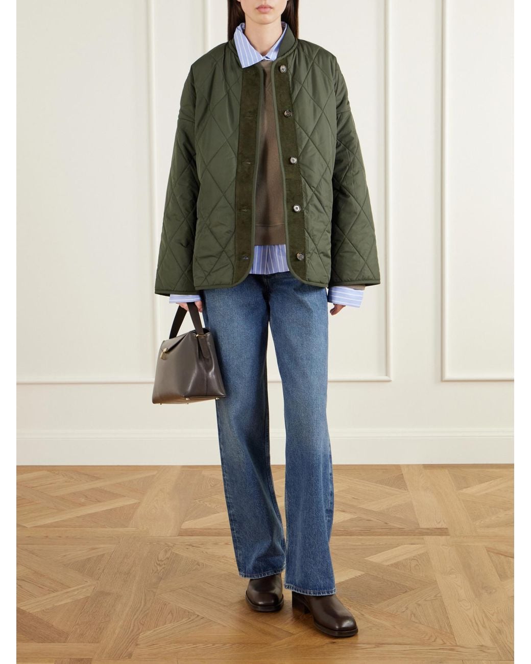 Barbour Green Corduroy-Trimmed Shell Quilted Jacket