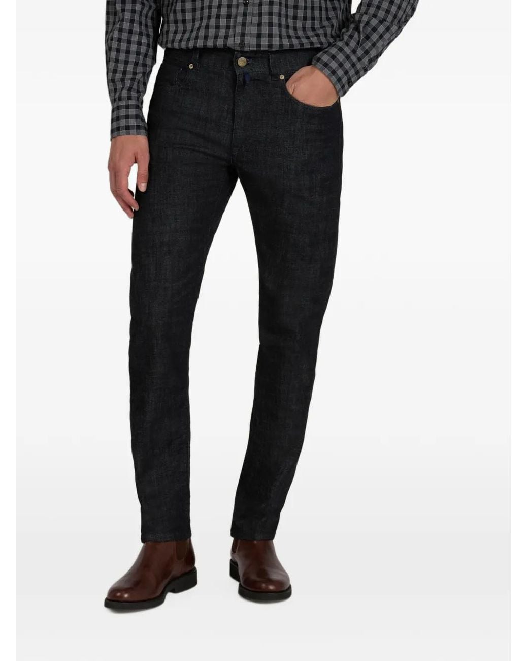 Incotex Gray Straight-Leg Five-Pocket Jeans for men