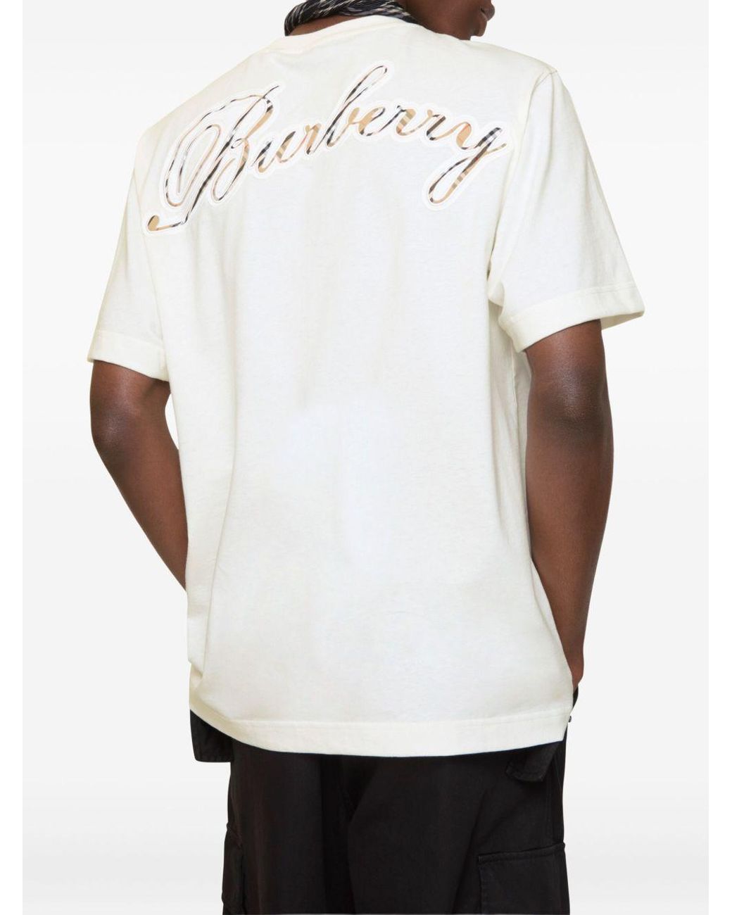 Burberry White Plaid Logo T-Shirt for men