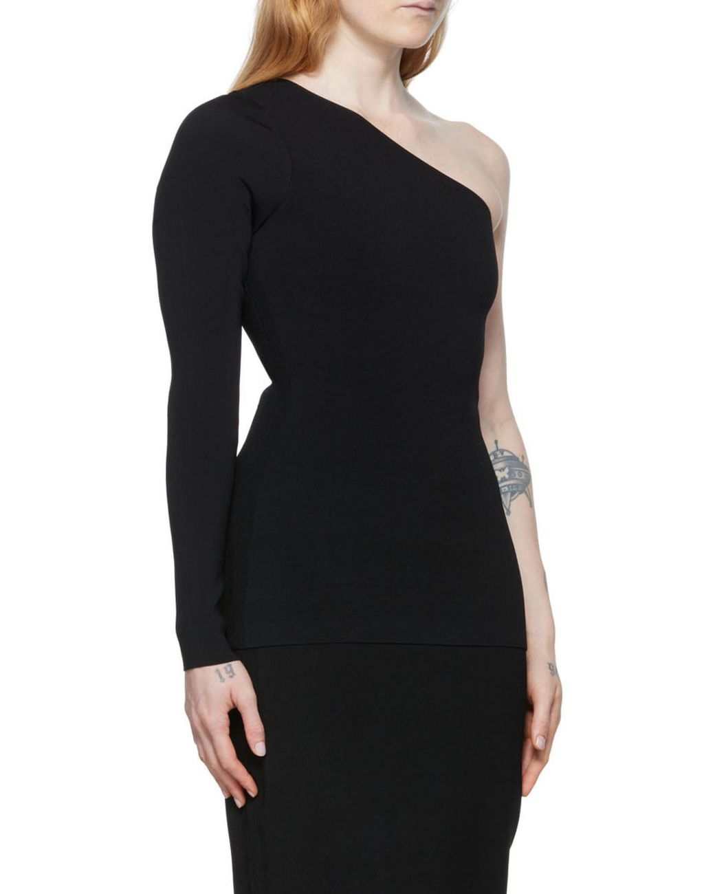 Victoria Beckham Blue One-Shoulder Ribbed Blouse
