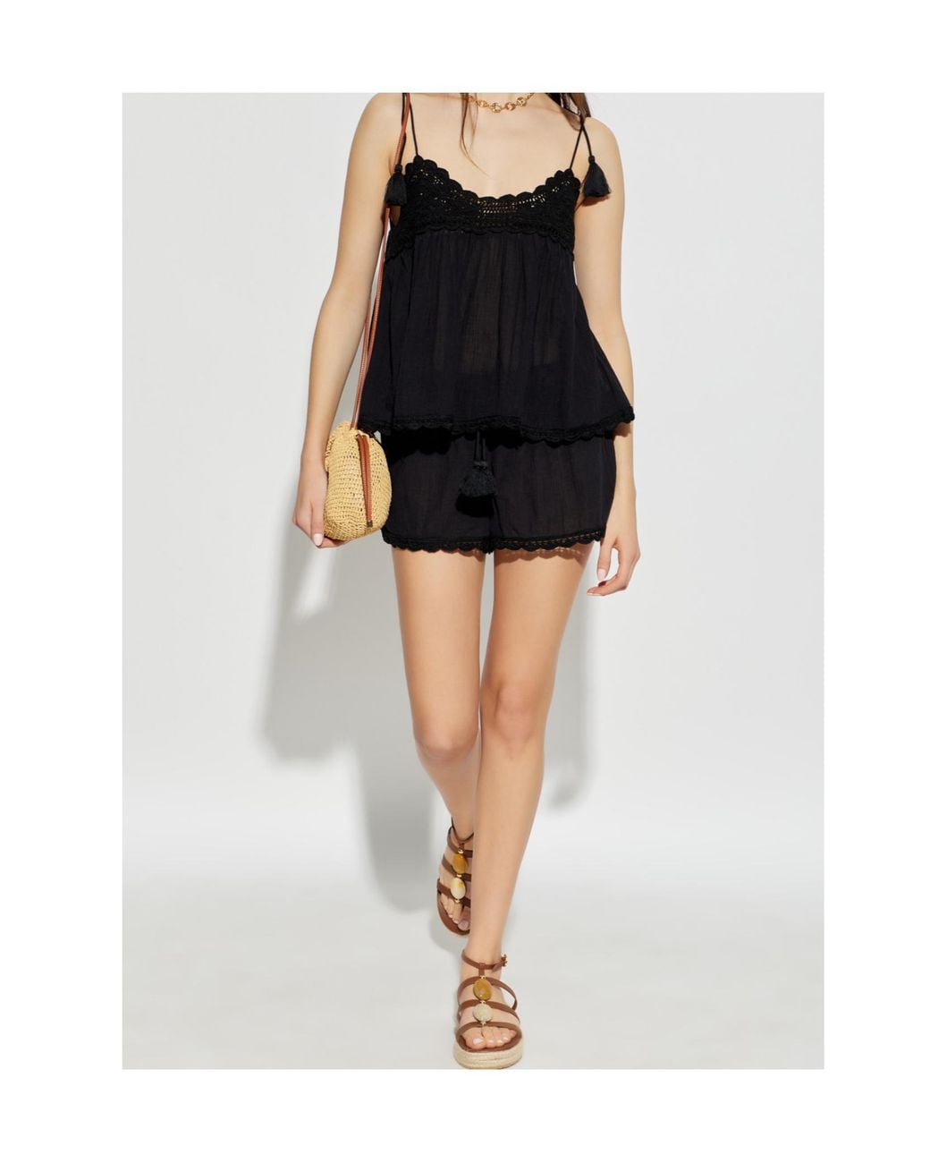 Ulla Johnson Black Crochet-Trimmed Top