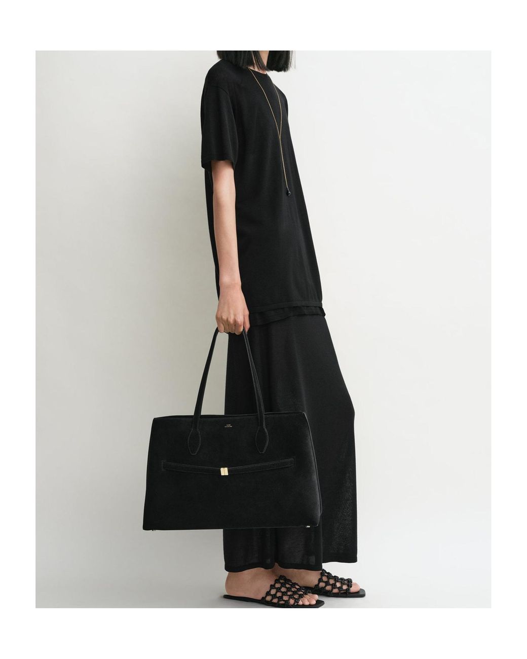 Totême Black Totême Logo Embossed Lounge Tote Bag