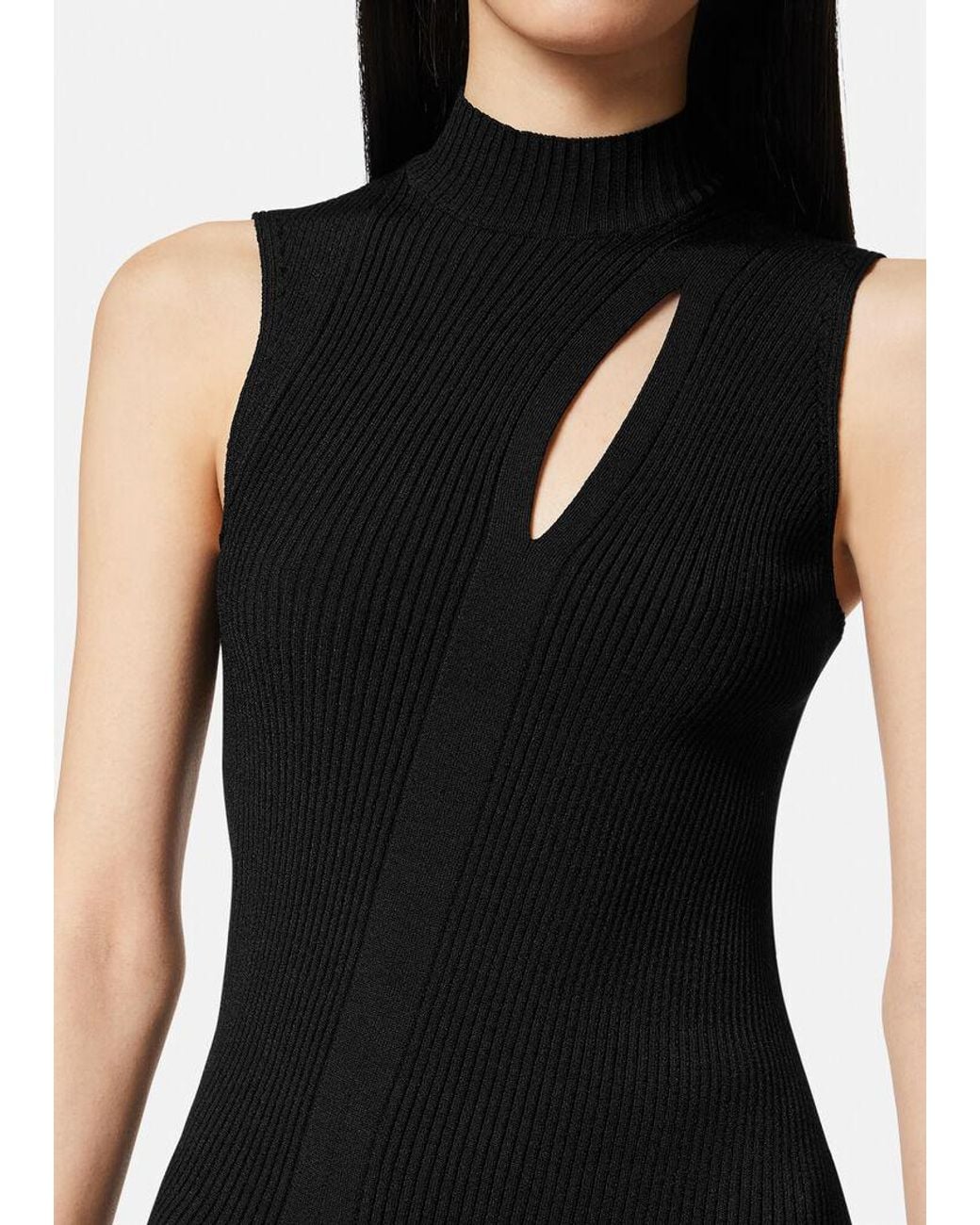 Versace Black Asymmetrical Hem Sleeveless Knitted Top