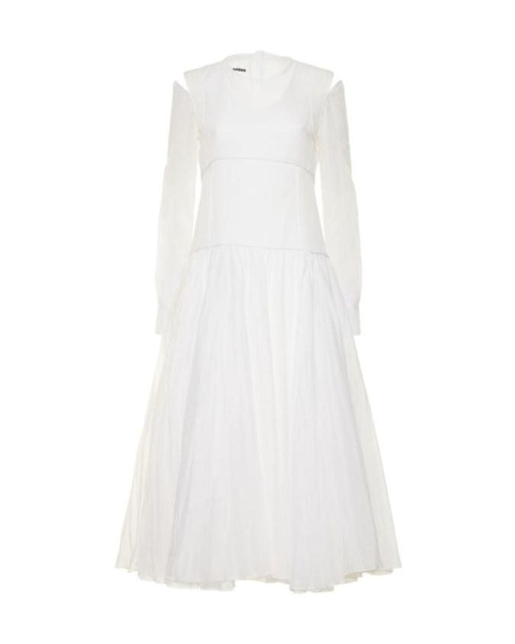 Jil Sander White Cotton Organza Midi Dress
